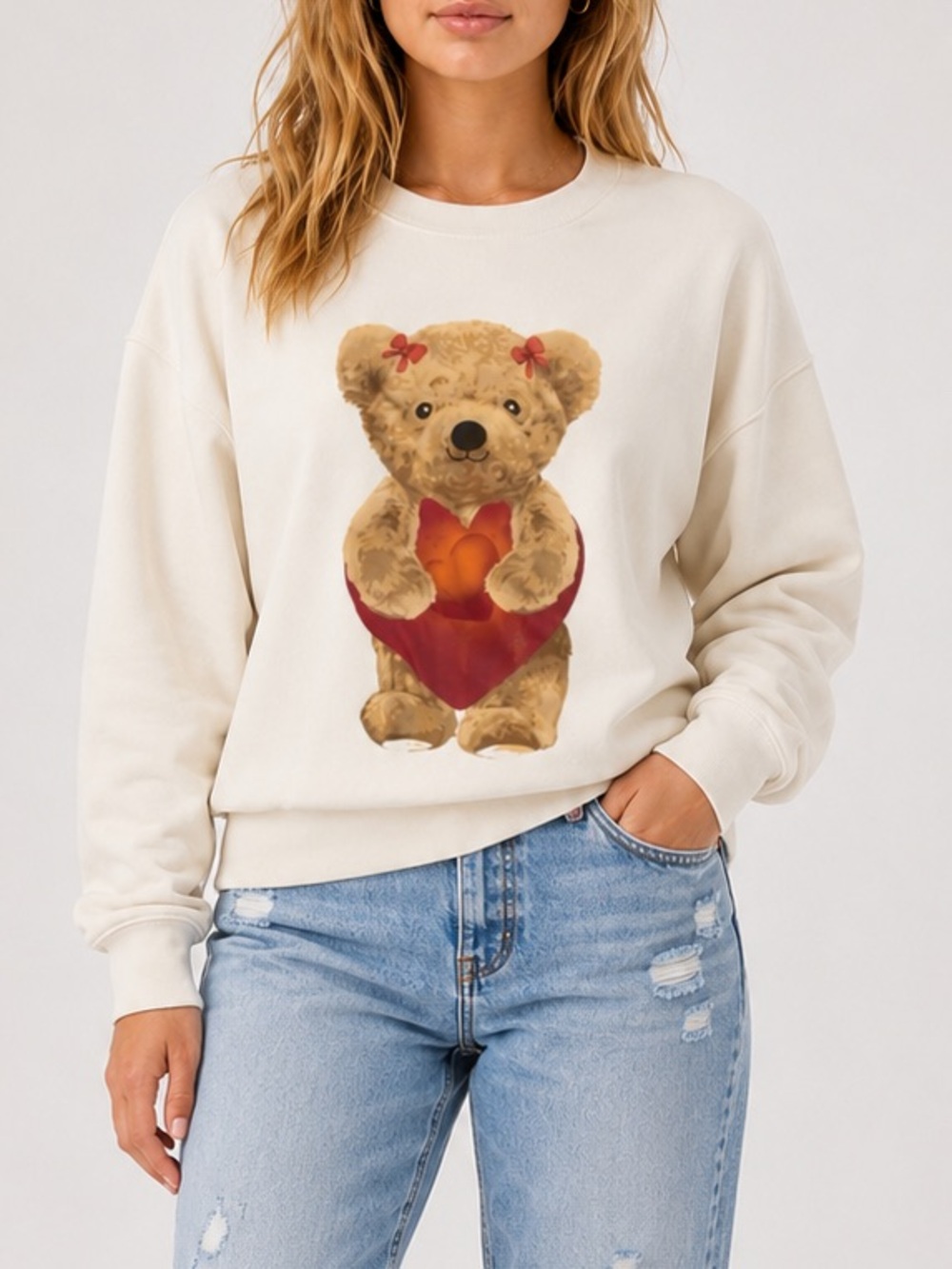 Grayson Threads Teddy Bear Graphic Sweatshirt Cream Size Large